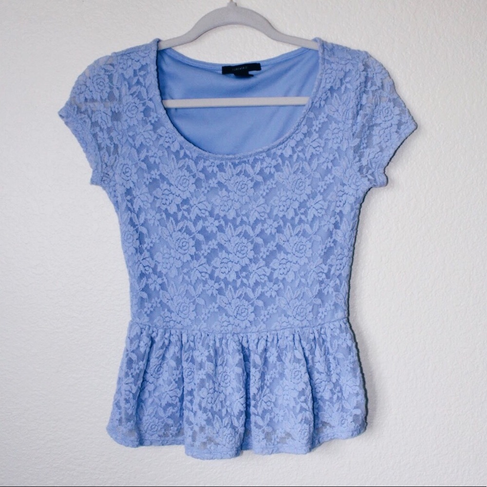 💕 Blue Lace Peplum Forever 21 Top